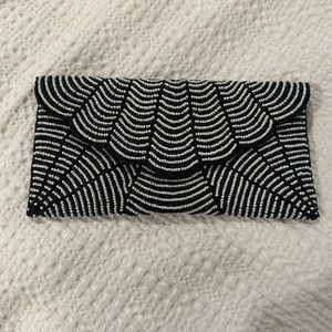 Black and white beaded envelope clutch
